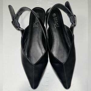Black Faux Leather Flats, Size 8